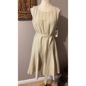 Calvin Klein Dress Light Brown 8 A Line Linen W Belt Career Church NWT NEW